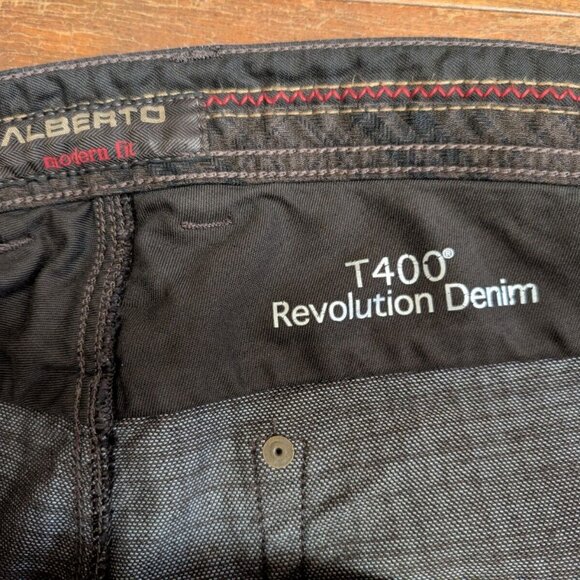 ALBERTO Mens Black Revolution Denim Stretch Modern Fit Super T400 Jeans 40x34 - Picture 16 of 16
